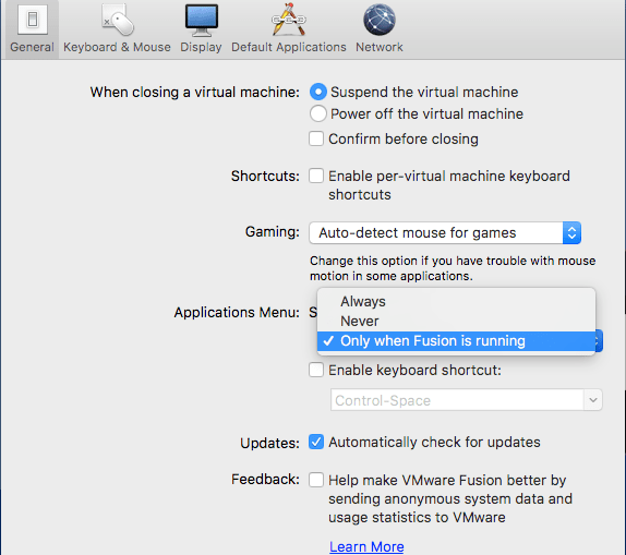 Remove VMware fusion icon from Menu Bar in Mac